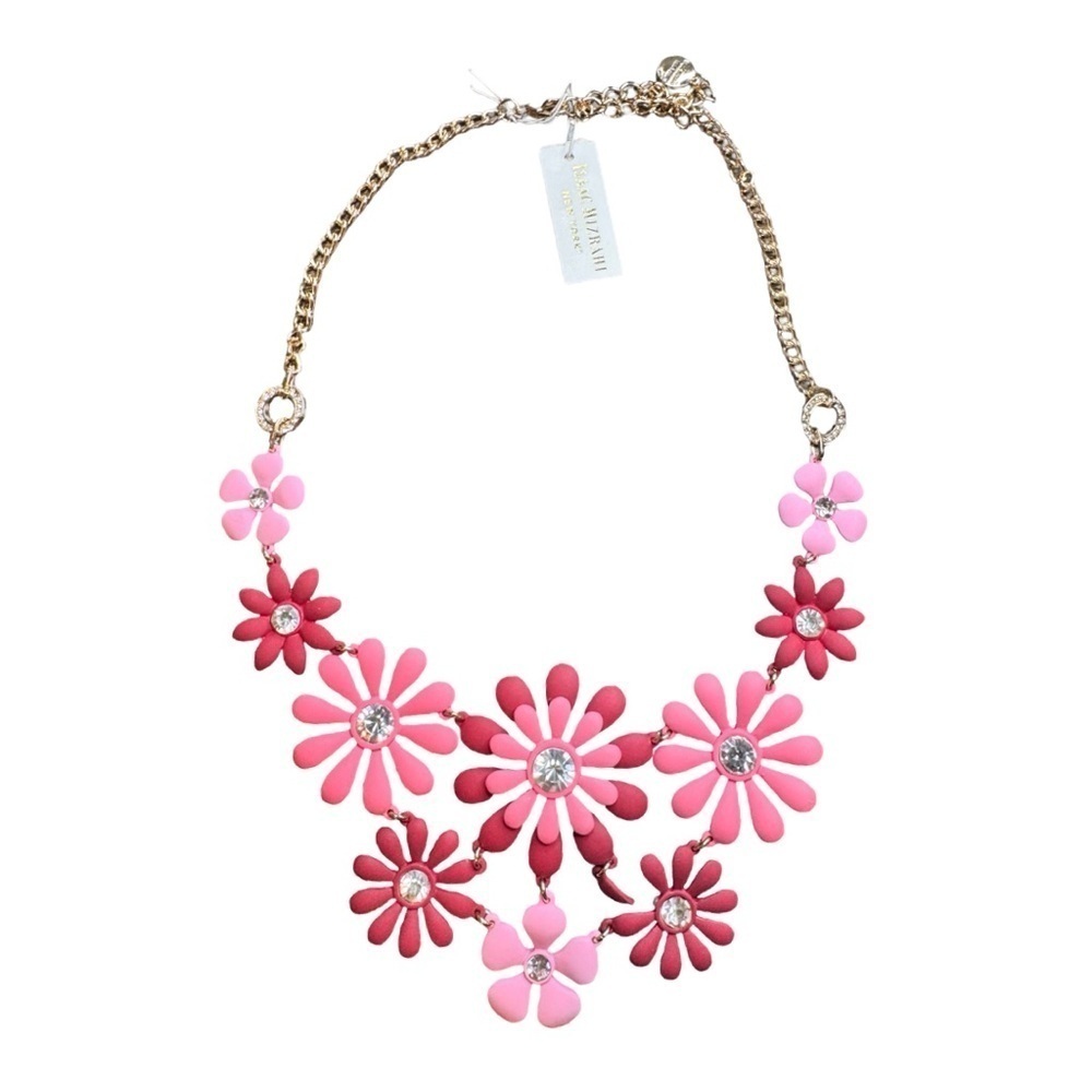 Issac Mizrahi NY Floral pink Gold Tone necklace NWT